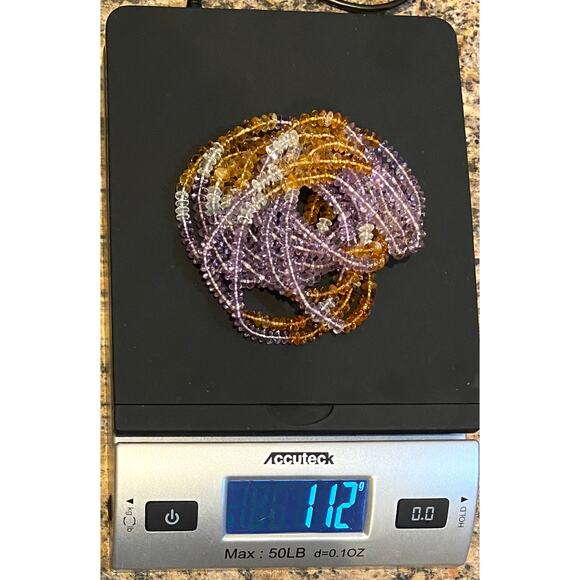 Vintage Three-Strand Beaded Amethyst, Citrine, and Topaz 31" Necklace - Picture 7 of 8